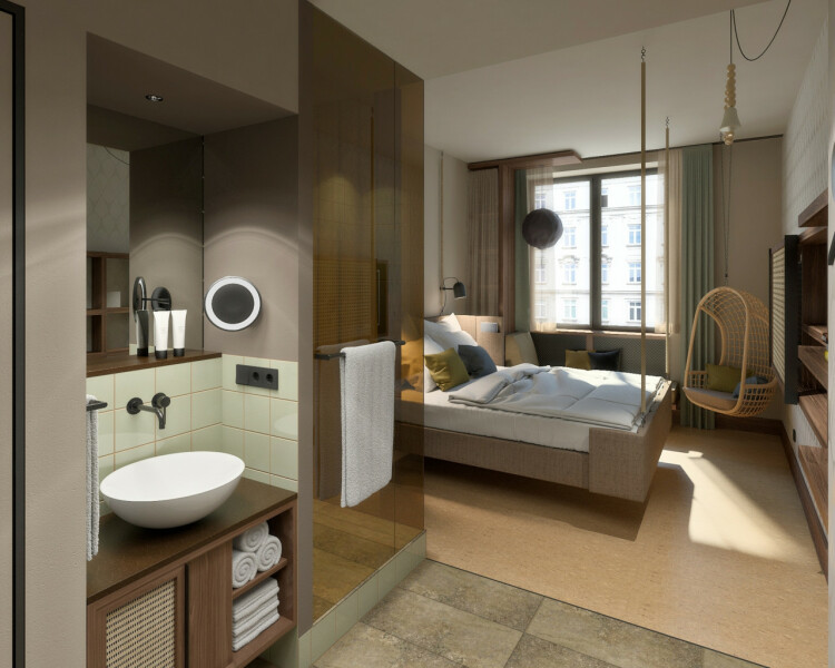 Hotels with semi-open bathrooms / glass panels