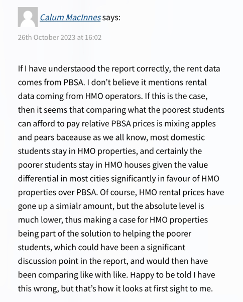 Accommodation cost impacting university choice - very troubling for institutions like mine