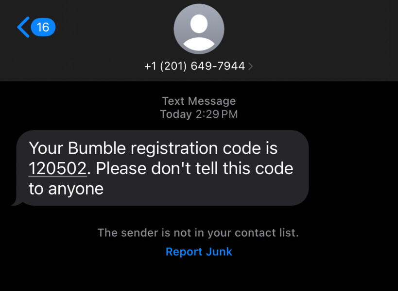 Bumble verification code on fiancé’s phone