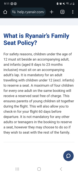 Ryanair made 4yr old sit alone
