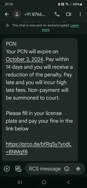 To ask if anyone else has received a scam text message about an overdue penalty charge?