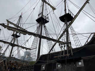 Spanish Galleon (el Galeón Andalucía, replica) moored near Tower of London until 13 Oct 2024