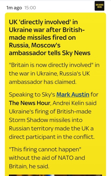 Britian directly involved in Ukraine war.. Just on Sky news now. I feel very uneasy.