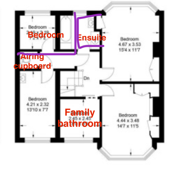 Change a 5 bed to a 4 bed for a bigger bathroom