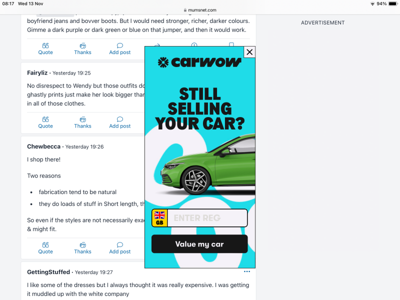 Annoying carwow advert