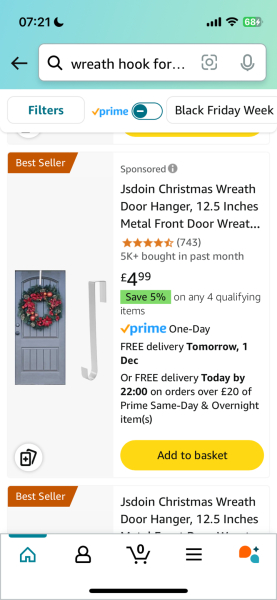 Hanging wreath on composite door