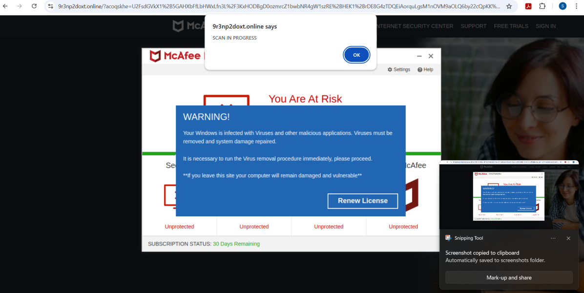 Virus scam appearing only  when on Mumsnet