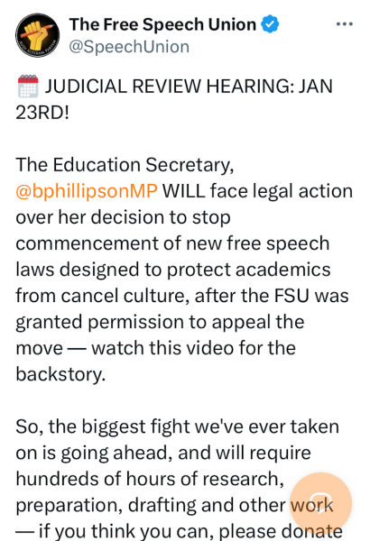 Free Speech Union granted permission for Judicial Review.