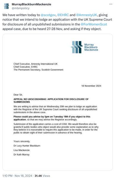 For Women Scotland heading for Supreme Court