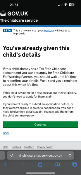 Tax free childcare re-application
