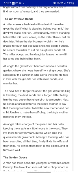 Does anyone remember a fairy tale about a girl whose fingers are cut off