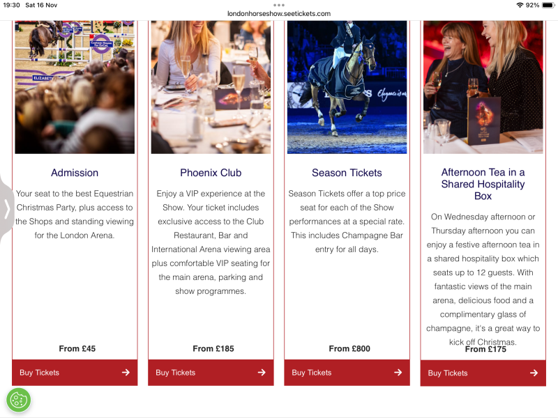 London Intl Horse Show ticket query