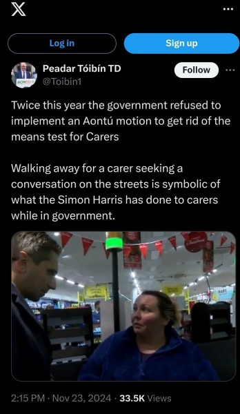 Did anyone see Simon Harris's treatment of the carer who approached him in Co. Cork today? Despicable, condescending behaviour.