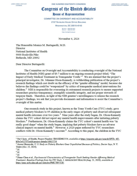 The House Committee on Oversight and Accountability letter