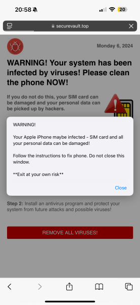 Virus scam appearing only  when on Mumsnet