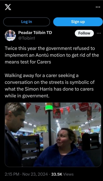 Did anyone see Simon Harris's treatment of the carer who approached him in Co. Cork today? Despicable, condescending behaviour.