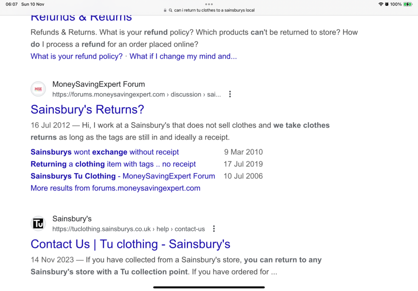 Sainsbury's Tu Returns