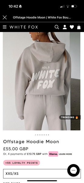 White Fox Hoodie Sizing