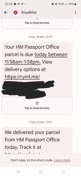 Royal Mail delivery options for passports