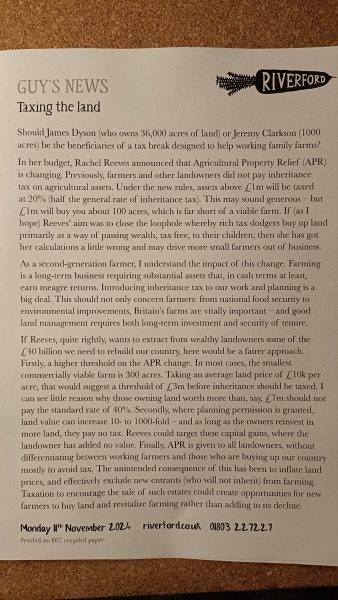 To ask why you support the farmers, regarding inheritance tax?