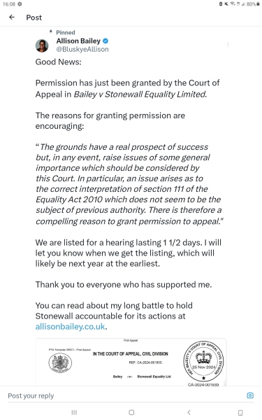 Allison Bailey v Stonewall verdict due in the next week