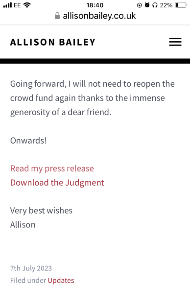 Allison Bailey v Stonewall verdict due in the next week