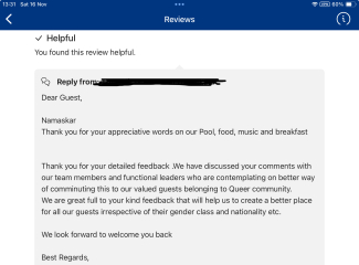Hotel review and reply