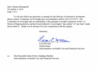 The House Committee on Oversight and Accountability letter