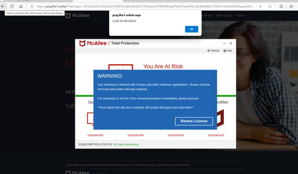 Virus scam appearing only  when on Mumsnet