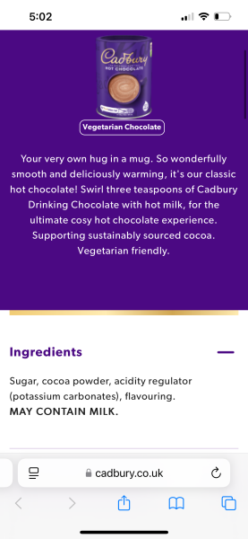 What is the closest tasting supermarket drinking chocolate to Cadburys drinking chocolate (which is not available ATM due to product recall)?