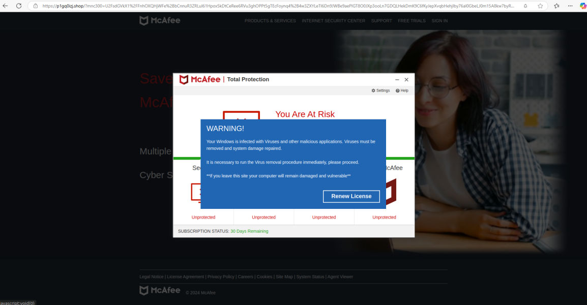 Virus scam appearing only  when on Mumsnet