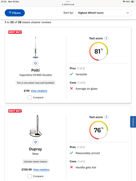 Can someone recommend a steam cleaner?  Not Vax
