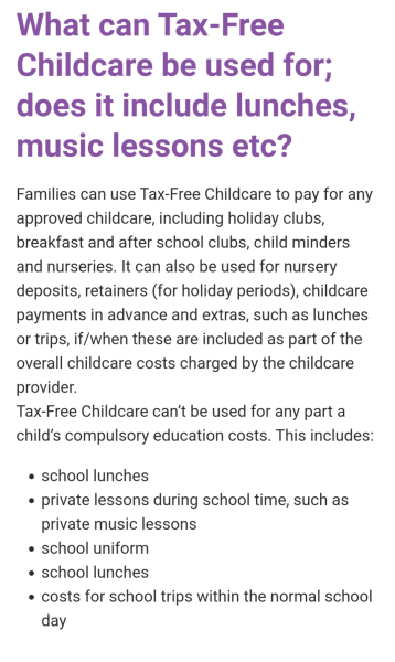 Tax-free childcare and lunches