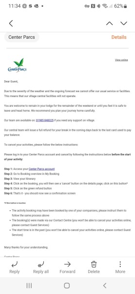 All facilities closed at Center Parcs - anyone had this?