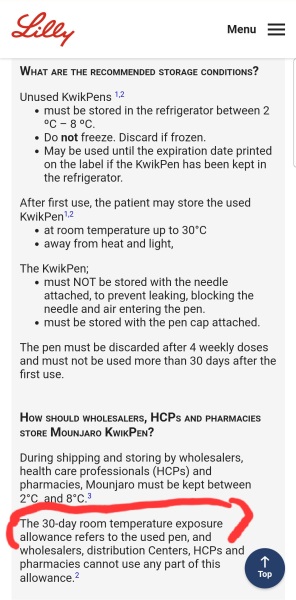 Mounjaro can be stored past 30 days if always refrigerated??