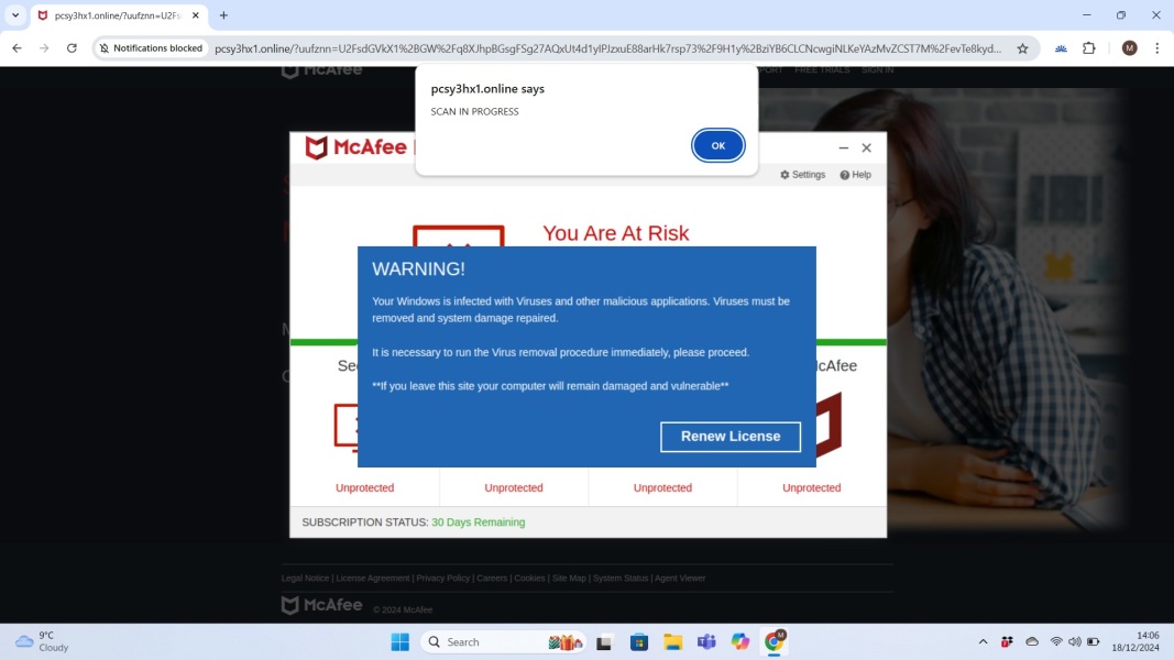 Virus scam appearing only  when on Mumsnet