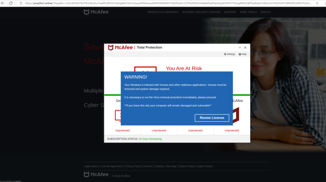 Virus scam appearing only  when on Mumsnet