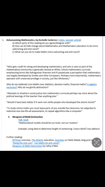 King’s Maths School (KCLMS) ideology pushed on students