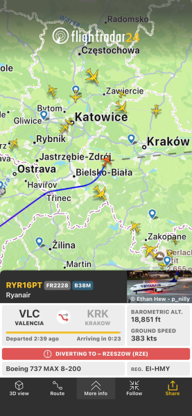 Flightradar Ryanair Manchester to Krakow...now going to ALicante?