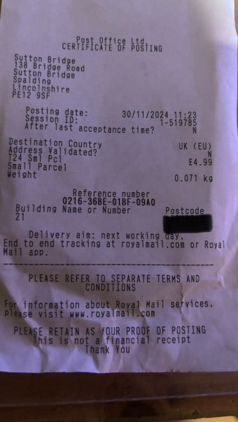 Postal receipt