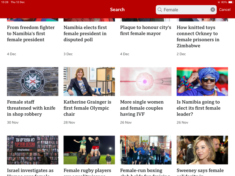 Silly but the bbc has lost the adjective "female".