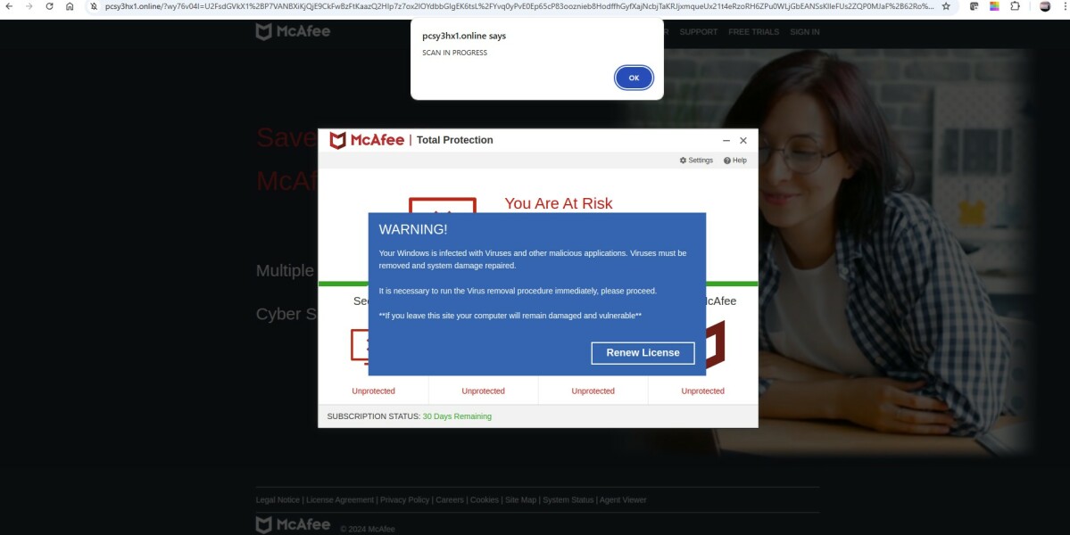 Virus scam appearing only  when on Mumsnet