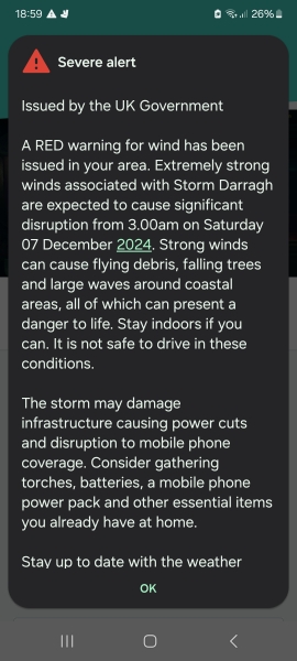 Alert for storm darragh