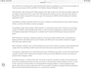 AIBU in thinking this could spread rapidly to other schools? Parents have to come into school to change NT DCs if they soil themselves.