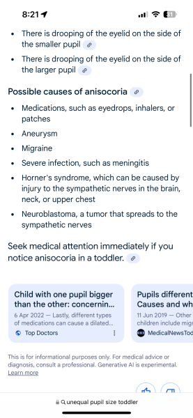 Toddler - one pupil noticeably bigger than the other