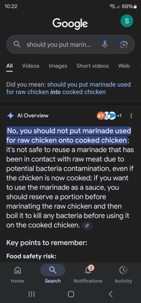 She poured the marinade that the raw chicken had been in on the cooked chicken and served it