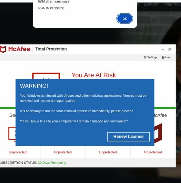 Virus scam appearing only  when on Mumsnet