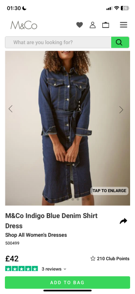 Please help me find the perfect navy/indigo denim belted midi dress