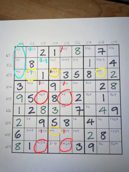 Need help or a clue in my super fiendish sudoku puzzle please