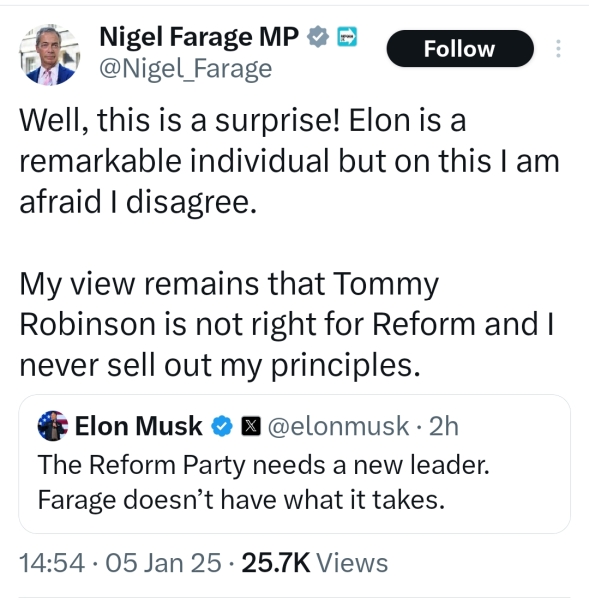 Musk donating £80m to Reform